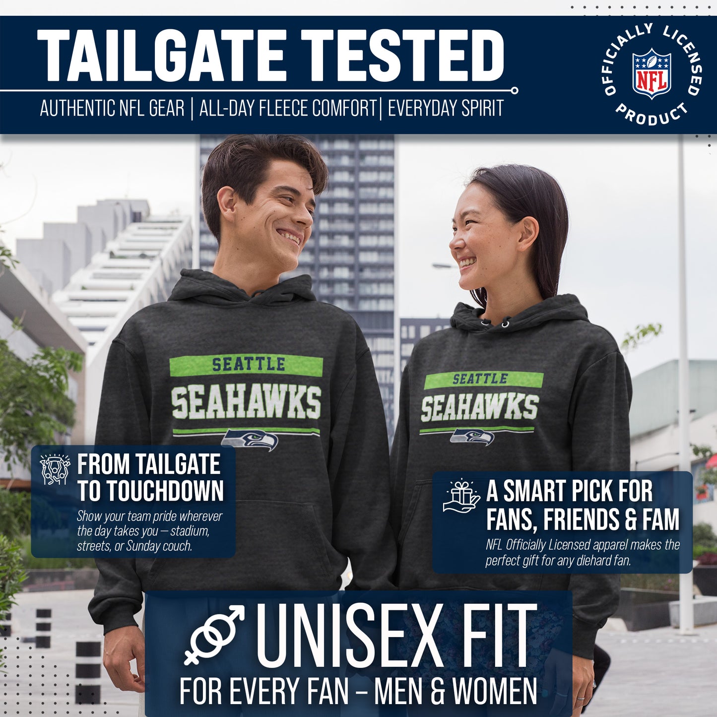 Seattle Seahawks NFL Adult Gameday Charcoal Hooded Sweatshirt - Charcoal