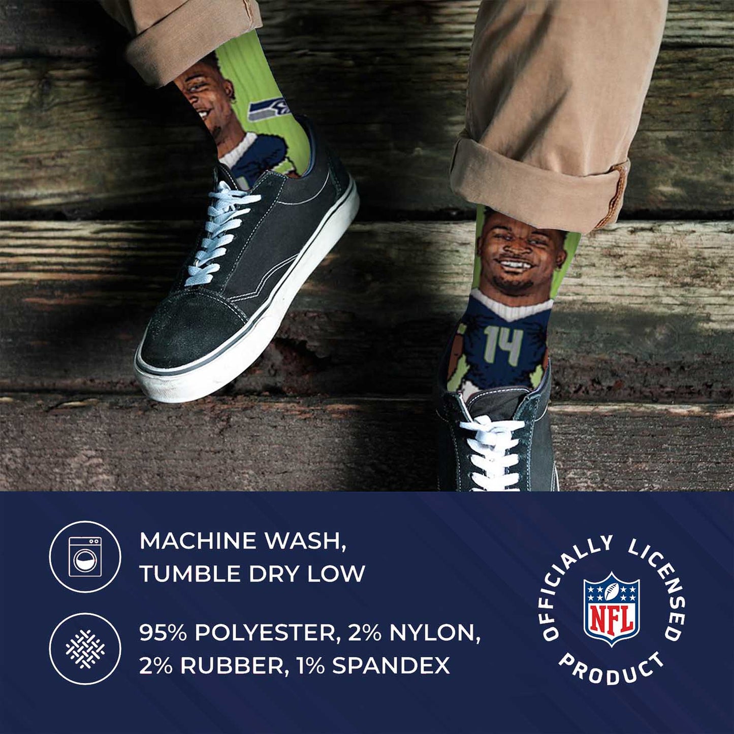 Seattle Seahawks FBF NFL Youth V Curve MVP DK Metcalf Player Crew Socks - Lime Green #14