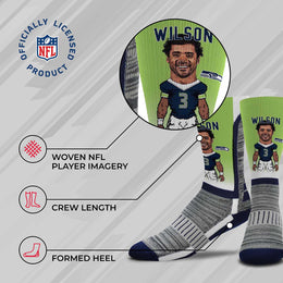 Seattle Seahawks FBF NFL Youth V Curve MVP Russell Wilson Player Crew Socks - Lime Green