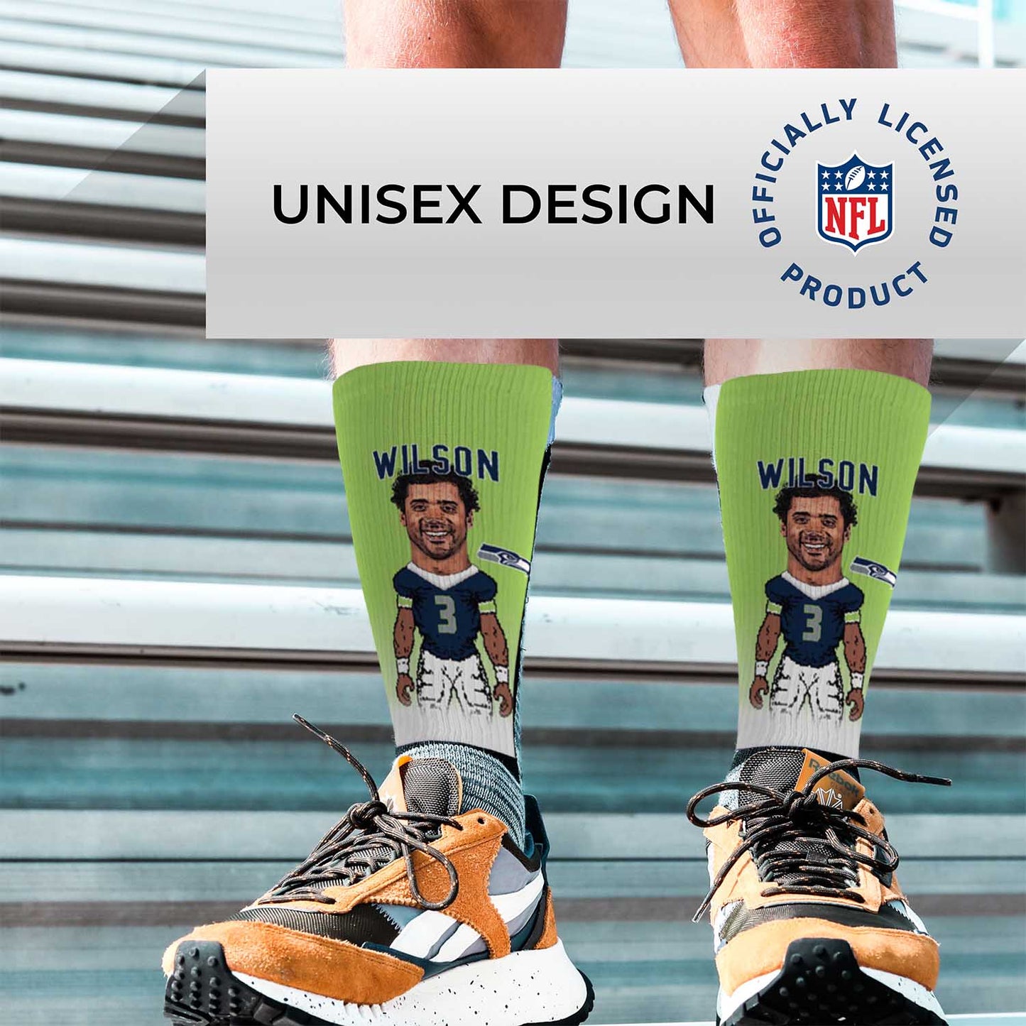 Seattle Seahawks NFL Adult V Curve MVP Player Crew Socks - Lime Green