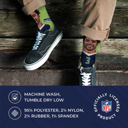 Seattle Seahawks FBF NFL Youth V Curve MVP Russell Wilson Player Crew Socks - Lime Green