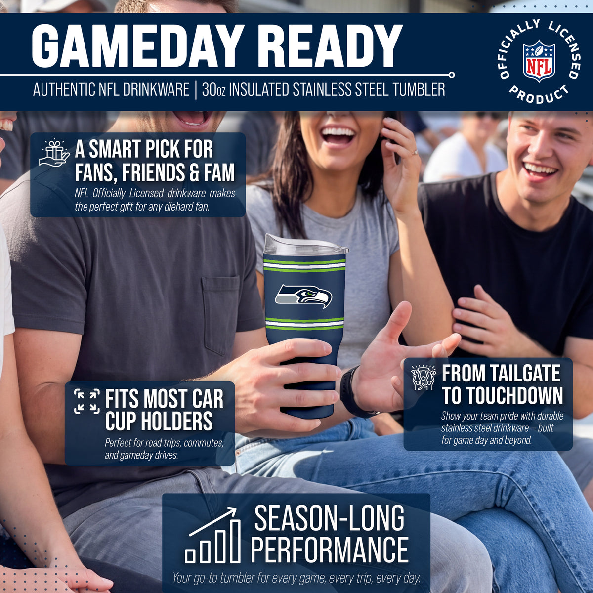 Seattle Seahawks  30 oz Stripe Powder Coat Tumbler | NFL Stainless - Navy