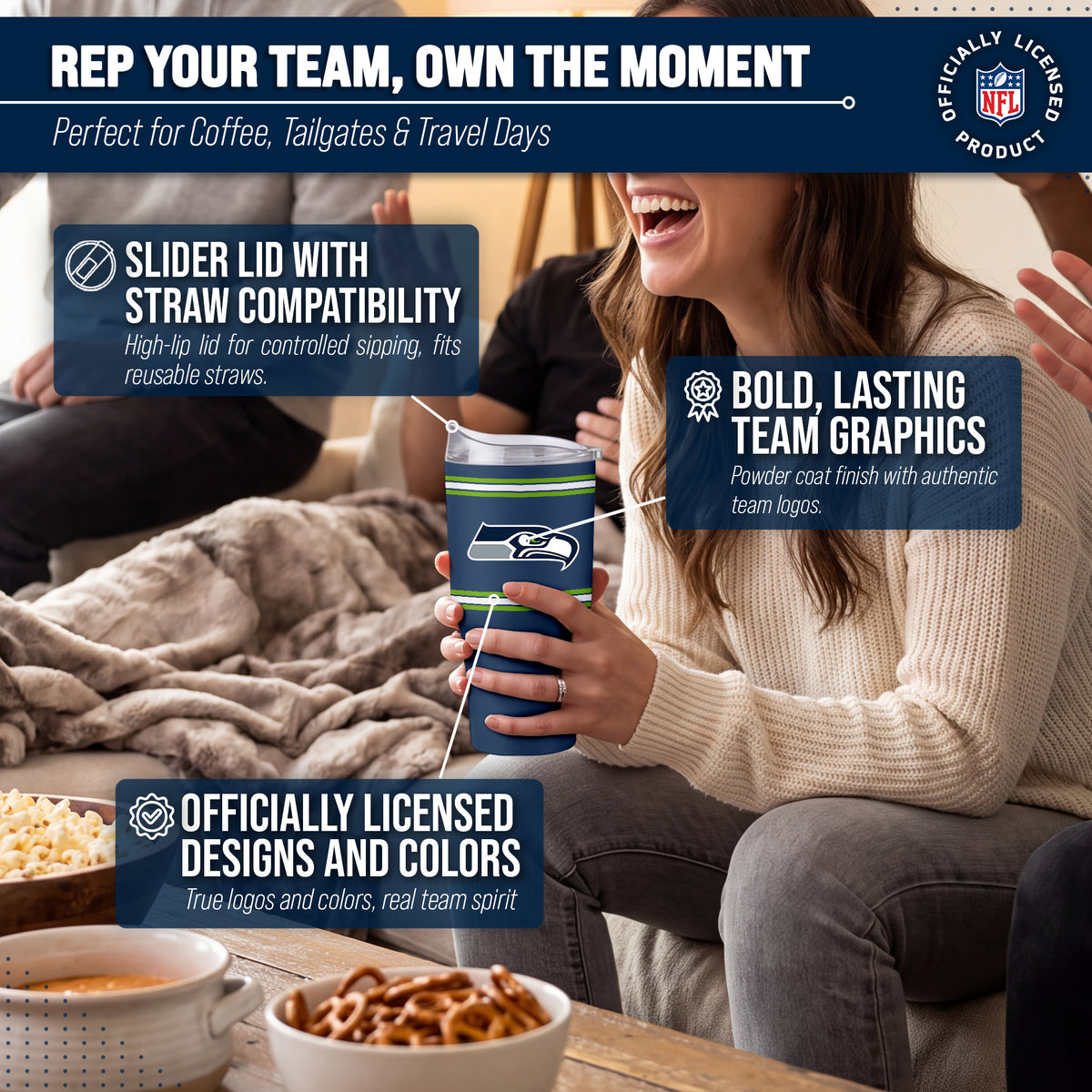Seattle Seahawks  30 oz Stripe Powder Coat Tumbler | NFL Stainless - Navy