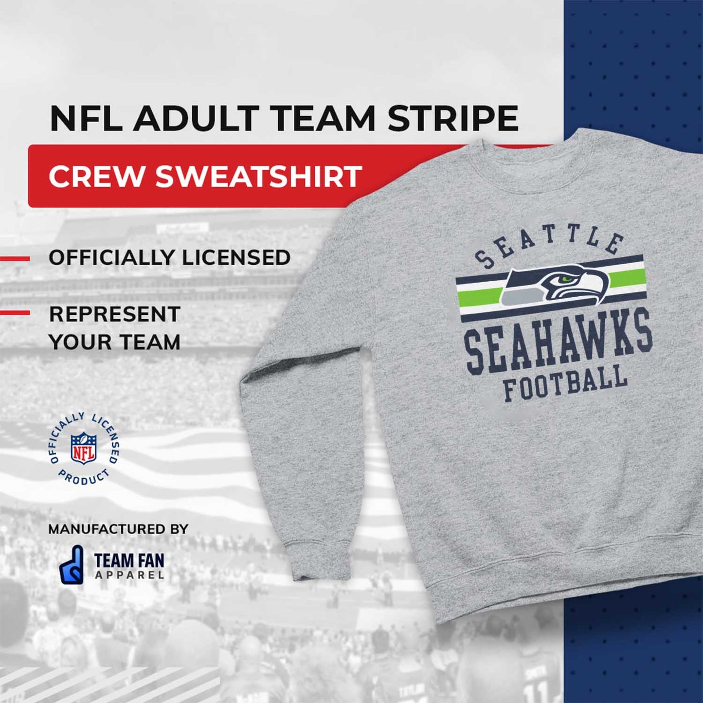 Seattle Seahawks NFL Team Stripe Crew Sweatshirt - Sport Gray
