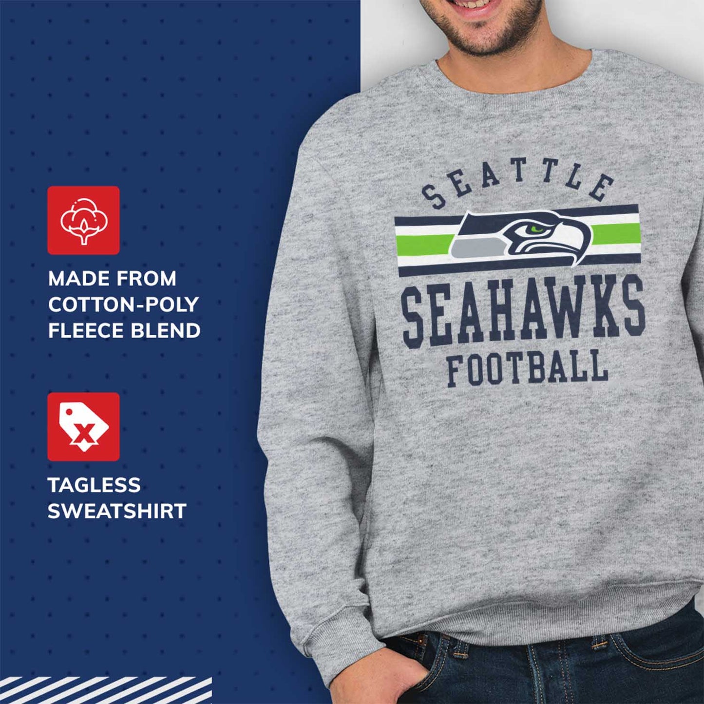Seattle Seahawks NFL Team Stripe Crew Sweatshirt - Sport Gray