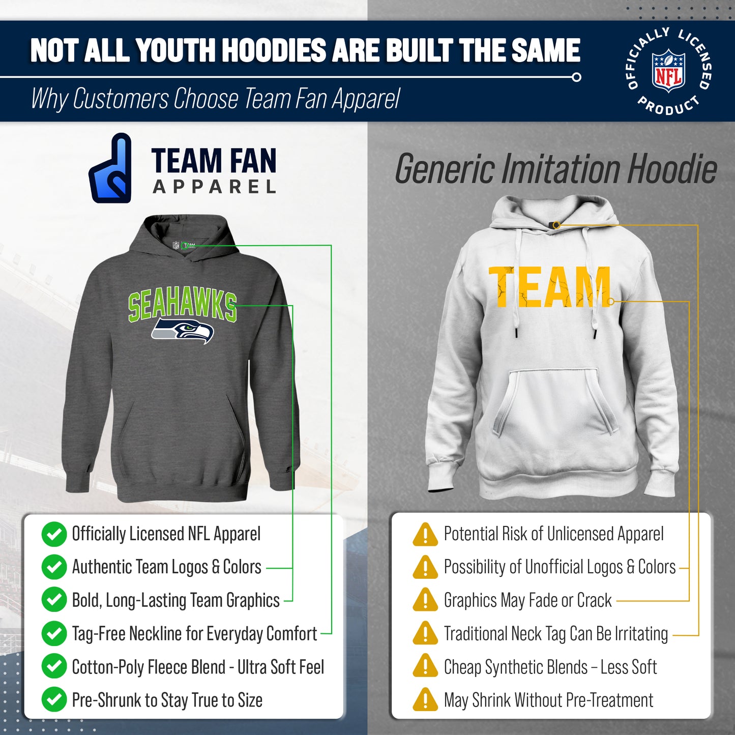 Seattle Seahawks NFL Youth Home Team Hoodie- Kids Hooded Sweatshirt - Sport Gray