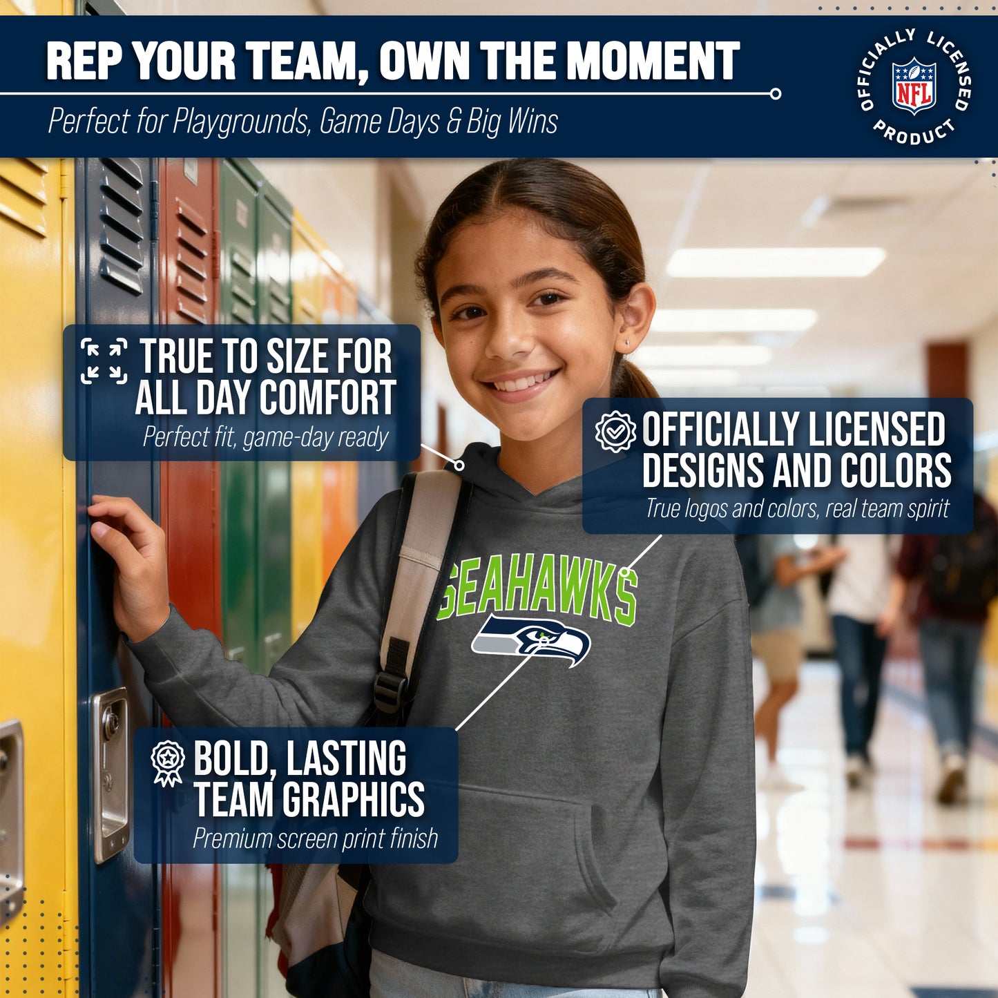 Seattle Seahawks NFL Youth Home Team Hoodie- Kids Hooded Sweatshirt - Sport Gray