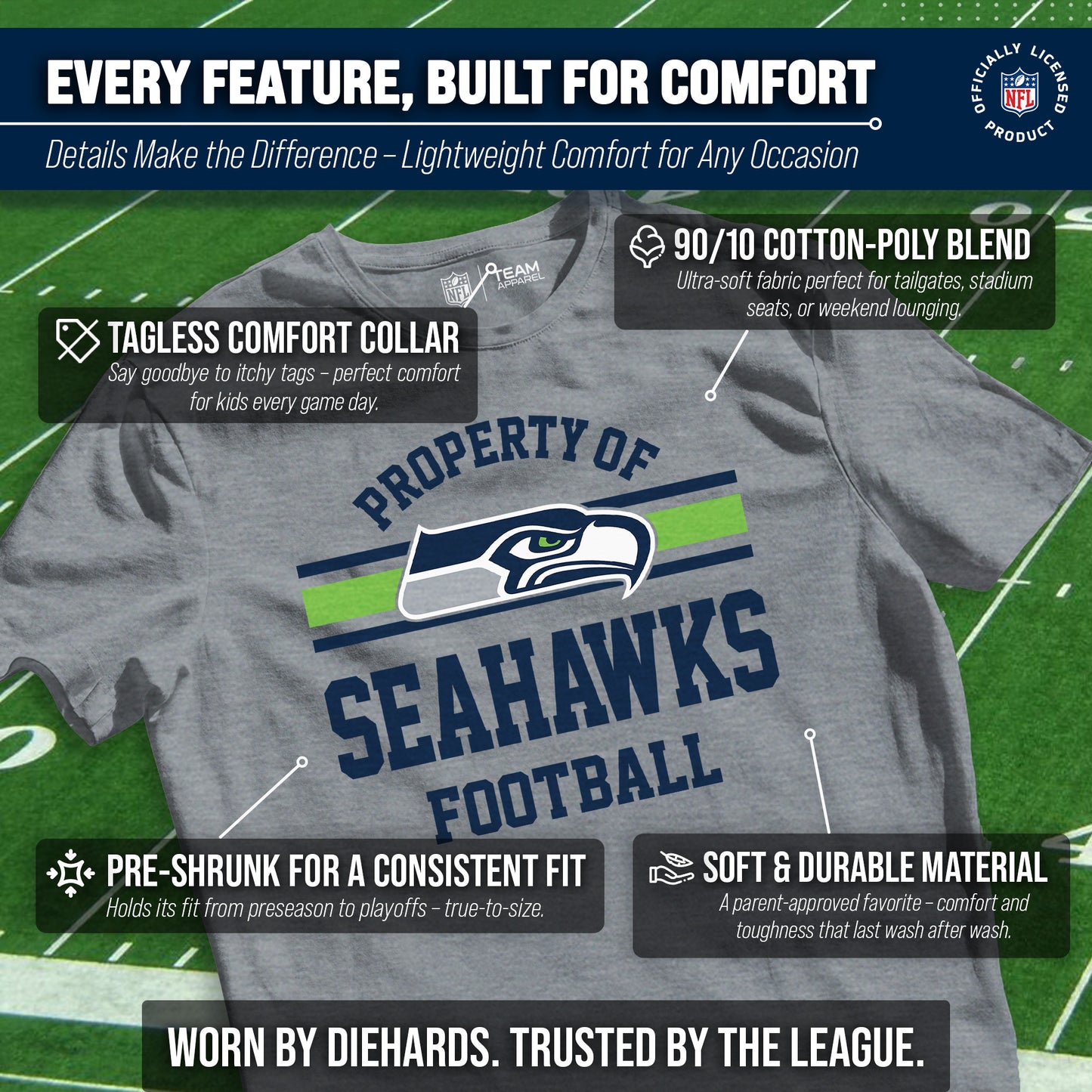 Seattle Seahawks NFL Youth Property Of Short Sleeve Lightweight T Shirt - Sport Gray