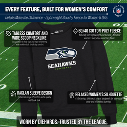 Seattle Seahawks NFL Womens Ultimate Fan French Terry Slouchy Top- Raglan Sleeves - Charcoal