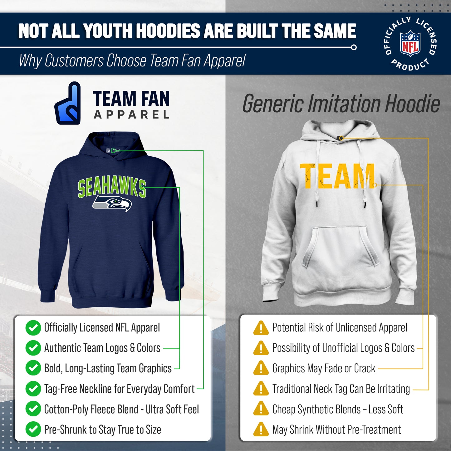 Seattle Seahawks NFL Youth Home Team Hoodie- Kids Hooded Sweatshirt - Navy