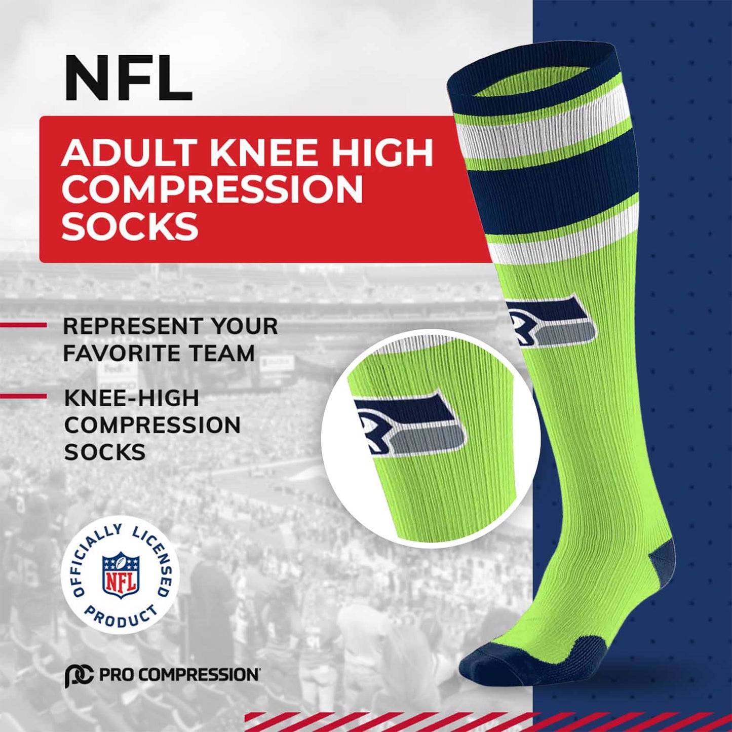 Seattle Seahawks NFL Adult Knee High-Performance Socks - Lime Green