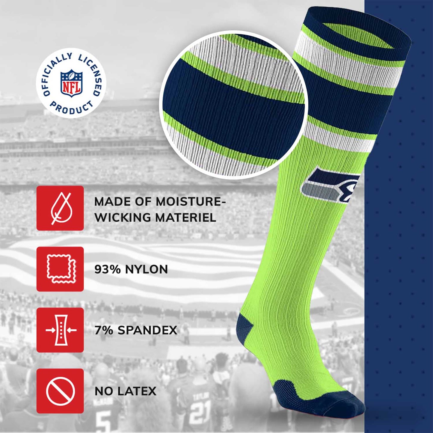 Seattle Seahawks NFL Adult Knee High-Performance Socks - Lime Green
