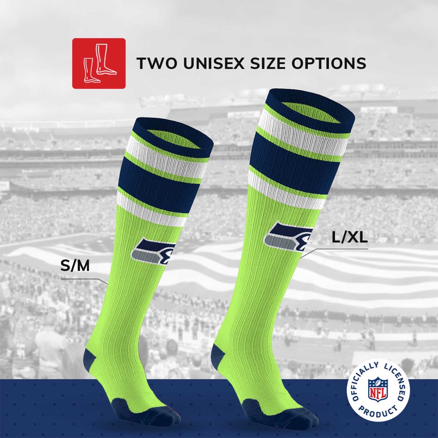 Seattle Seahawks NFL Adult Knee High-Performance Socks - Lime Green