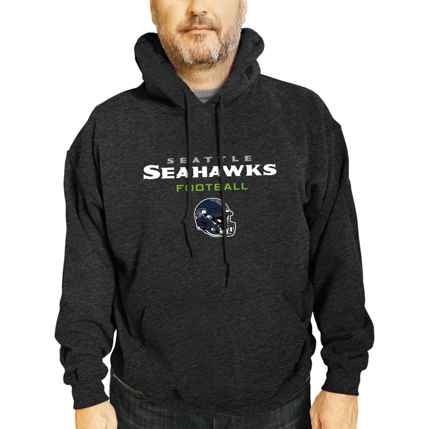 Seattle Seahawks Adult NFL Football Helmet Heather Hooded Sweatshirt  - Charcoal
