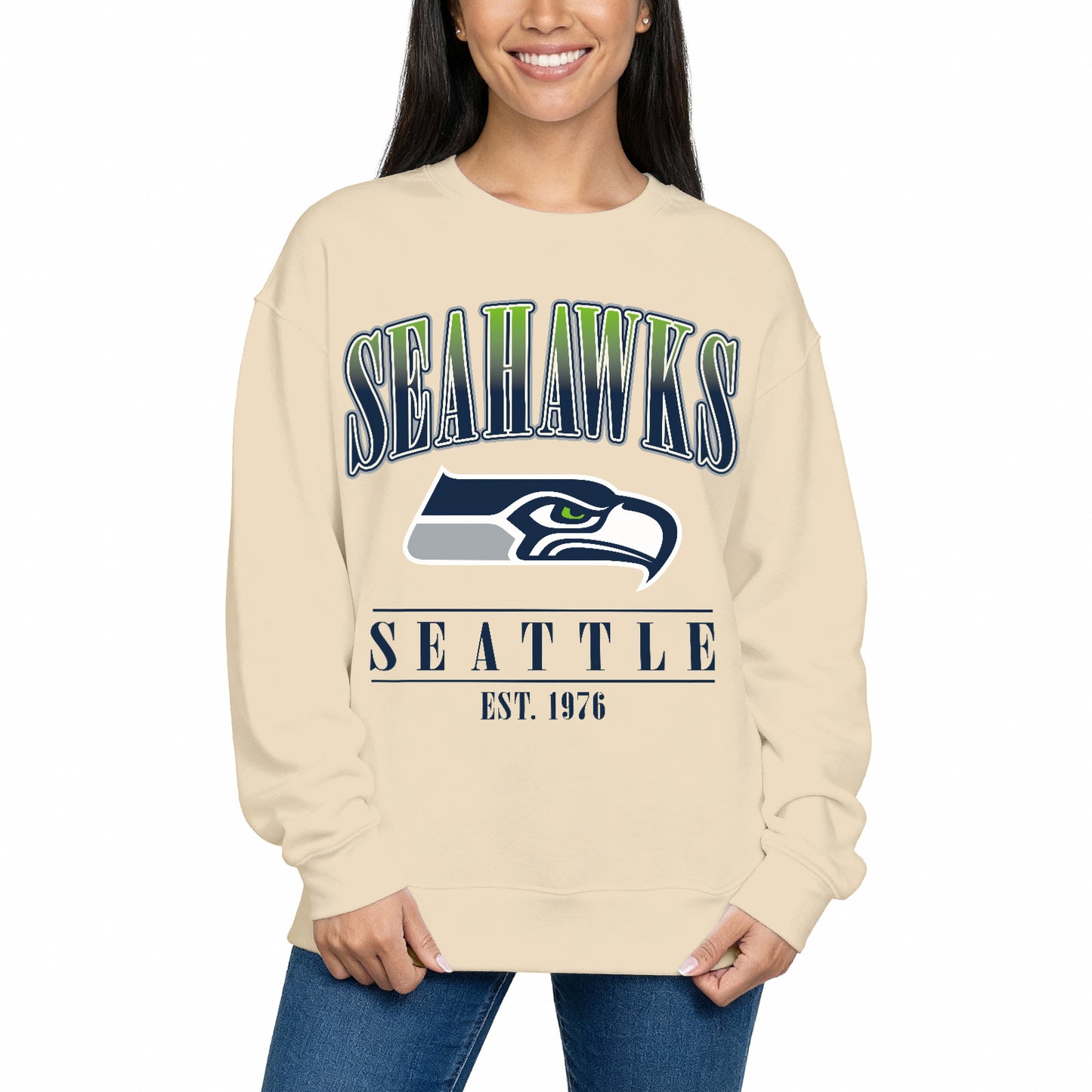 Seattle Seahawks Womens NFL Starstruck Crewneck Pullover - Cream