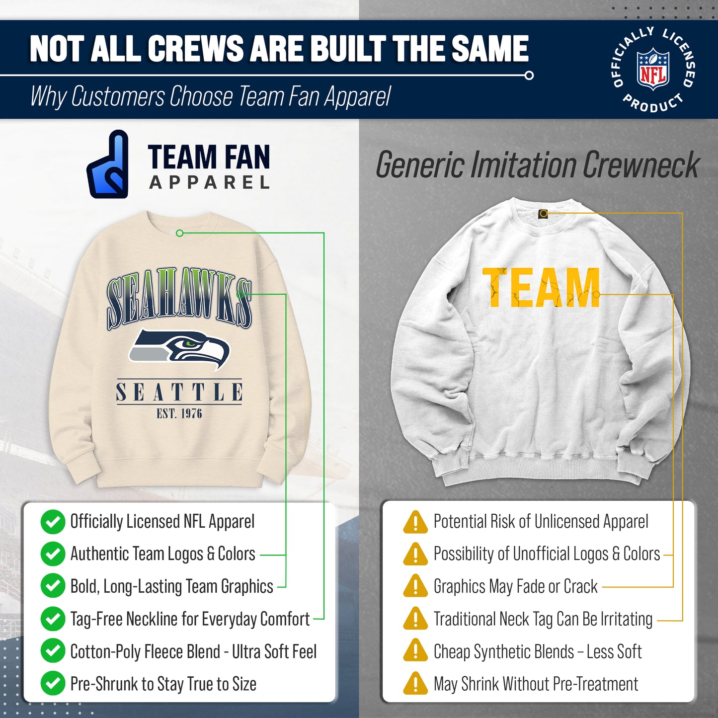 Seattle Seahawks Womens NFL Starstruck Crewneck Pullover - Cream