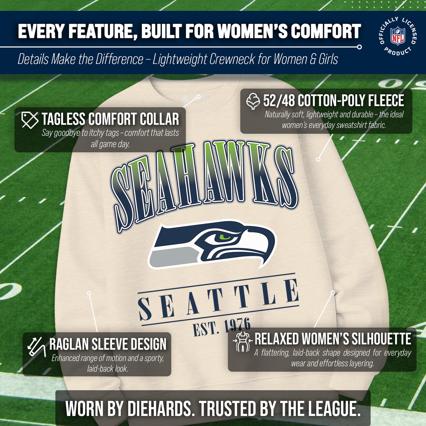 Seattle Seahawks Womens NFL Starstruck Crewneck Pullover - Cream