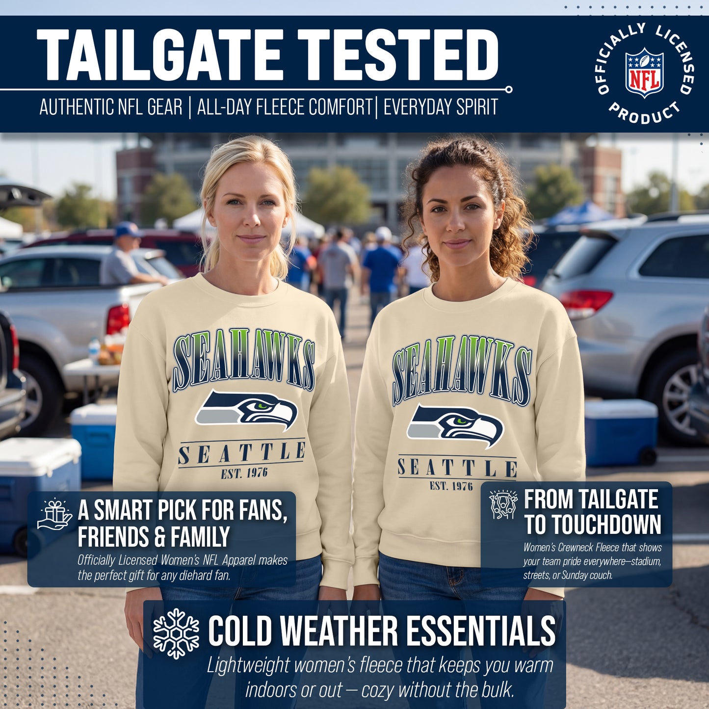 Seattle Seahawks Womens NFL Starstruck Crewneck Pullover - Cream
