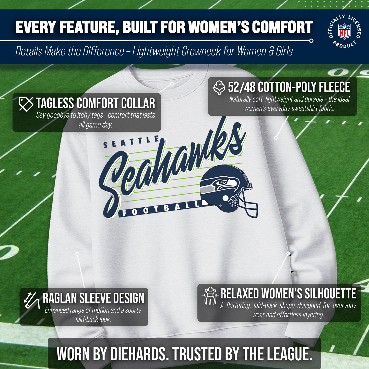 Seattle Seahawks Womens NFL Scrimmage Line Crewneck Pullover - Gray Heather