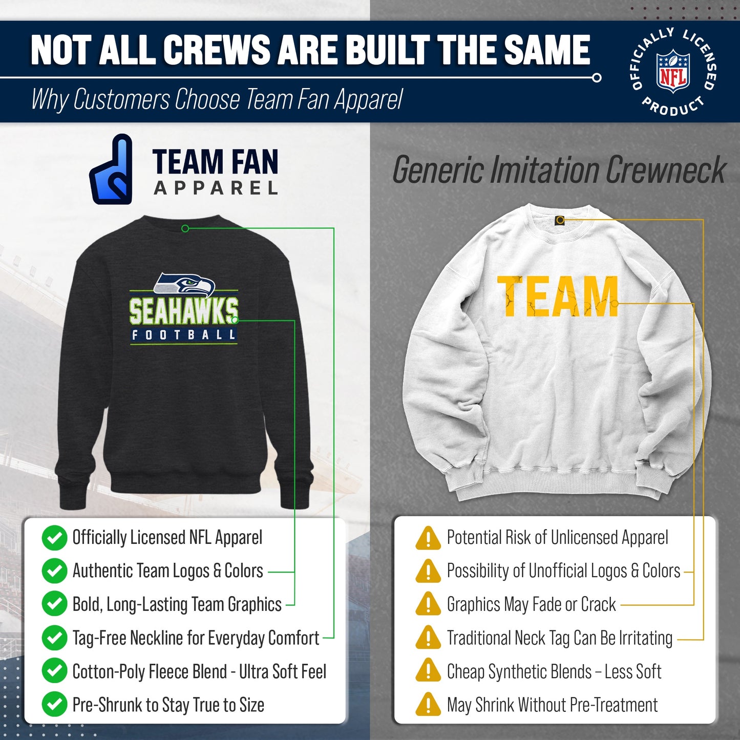 Seattle Seahawks NFL Adult True Fan Crewneck Sweatshirt - Charcoal