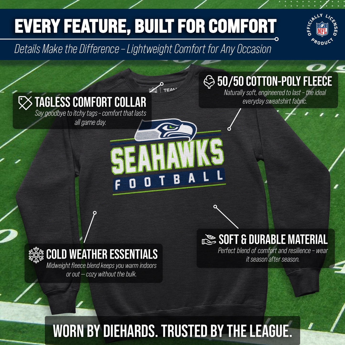 Seattle Seahawks NFL Adult True Fan Crewneck Sweatshirt - Charcoal