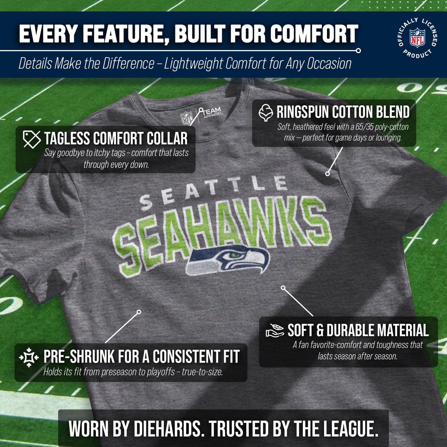 Seattle Seahawks NFL Starting Fresh Short Sleeve Heather T-Shirt - Sport Gray
