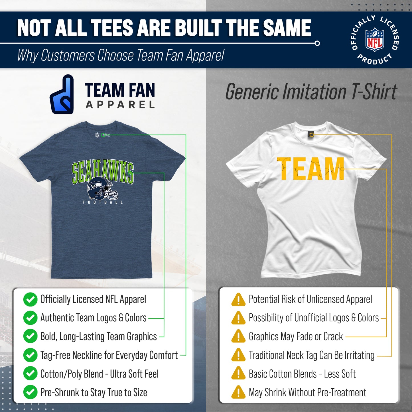Seattle Seahawks NFL Adult All Star Heather Tag-Less T-Shirt - Navy Heather
