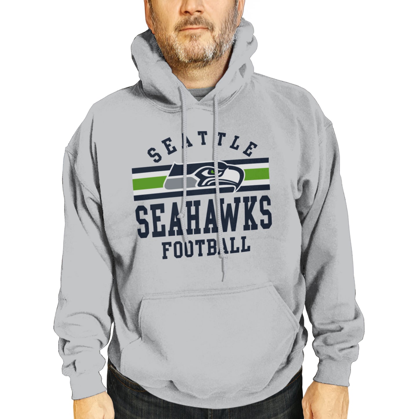 Seattle Seahawks NFL Team Stripe Hooded Sweatshirt- Soft Pullover Sports Hoodie For Men & Women - Sport Gray