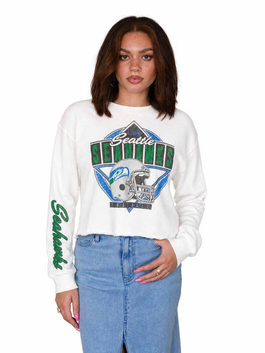 Seattle Seahawks  Women's Franchise Helmet Cut Crop Crewneck - White