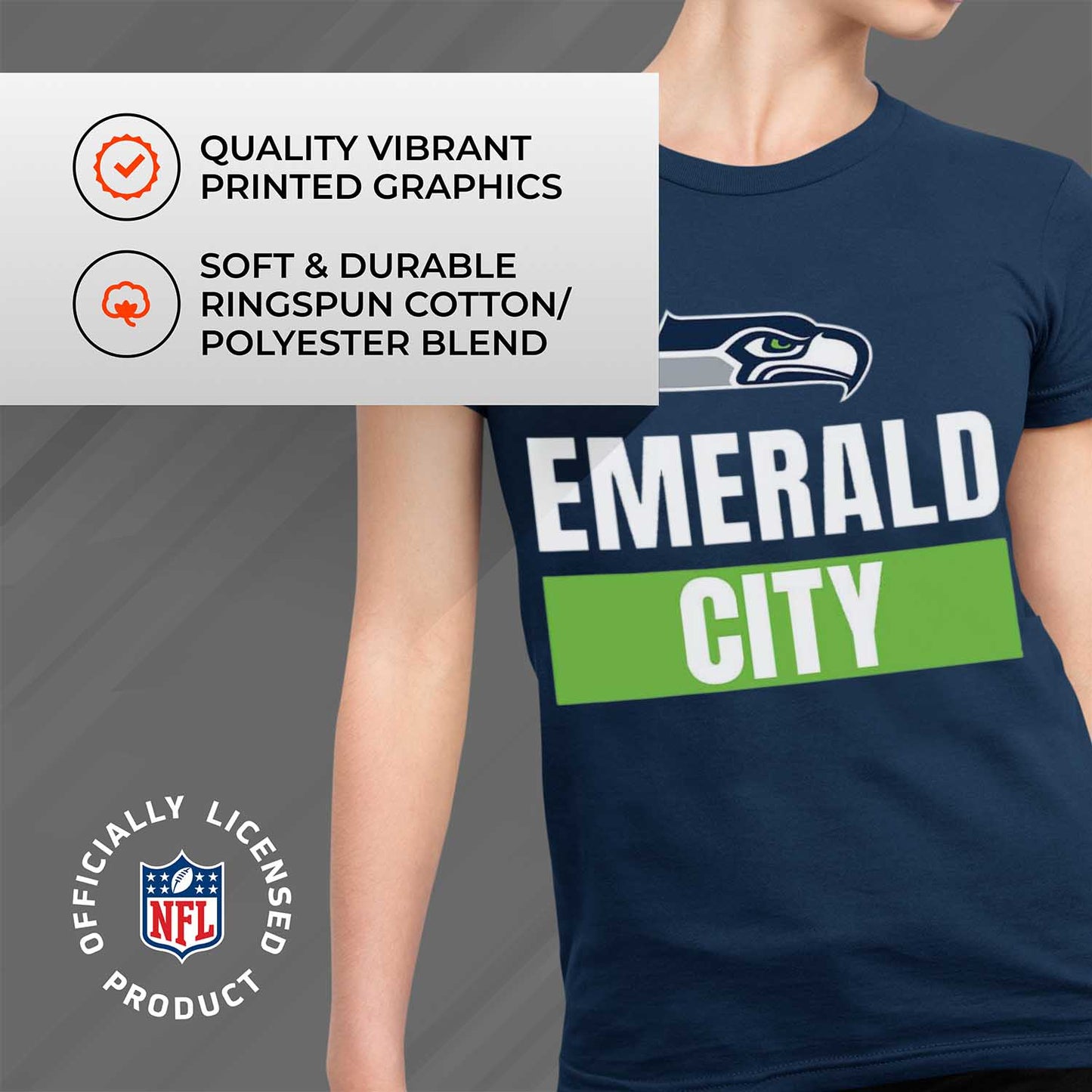 Seattle Seahawks NFL Womens Plus Size Team Slogan Short Sleeve T-Shirt - Navy