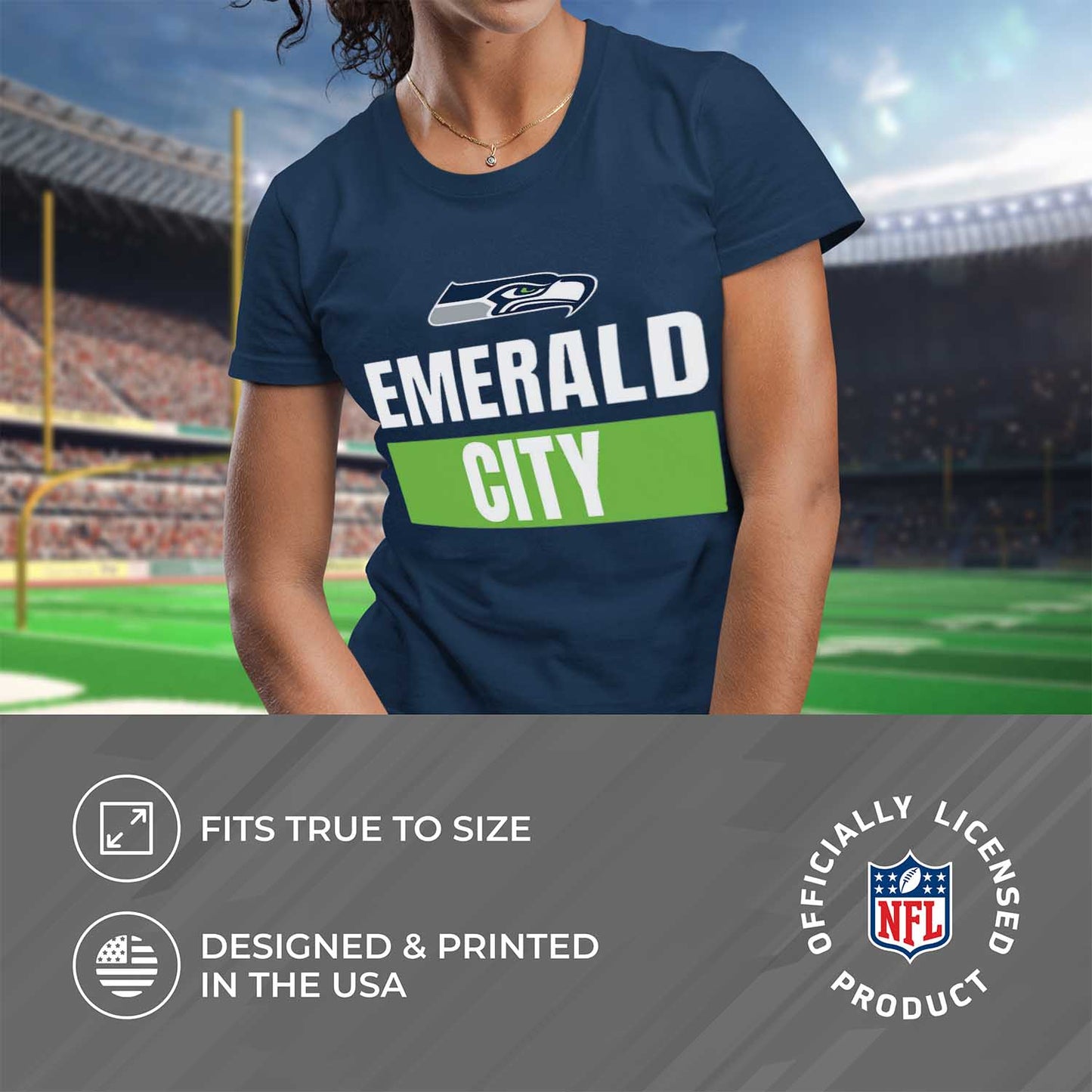 Seattle Seahawks NFL Womens Plus Size Team Slogan Short Sleeve T-Shirt - Navy
