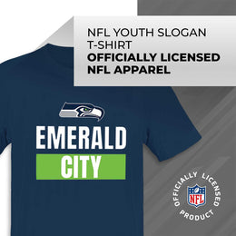 Seattle Seahawks NFL Youth Team Slogan Short Sleeve Lightweight T Shirt - Navy
