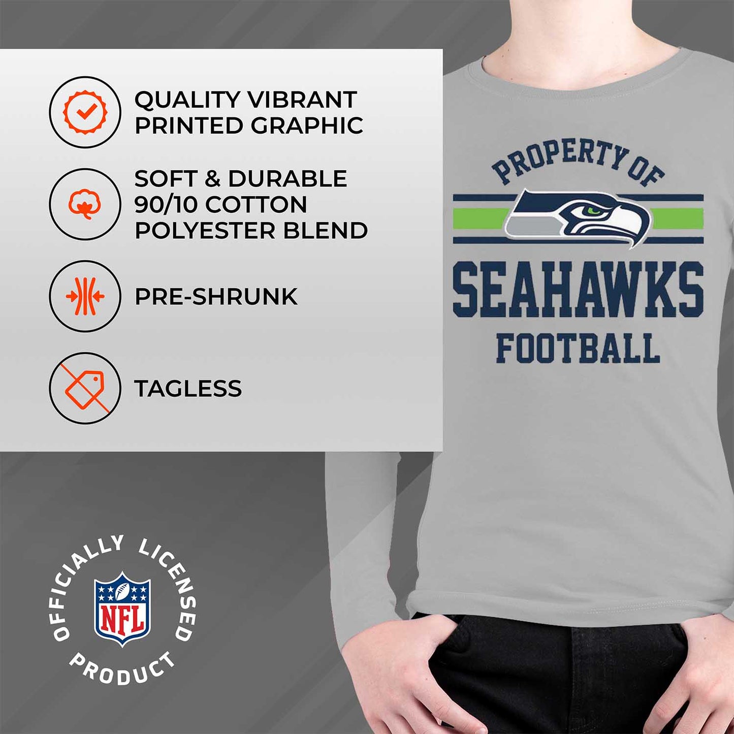 Seattle Seahawks NFL Youth Property Of Long Sleeve Lightweight T Shirt - Sport Gray