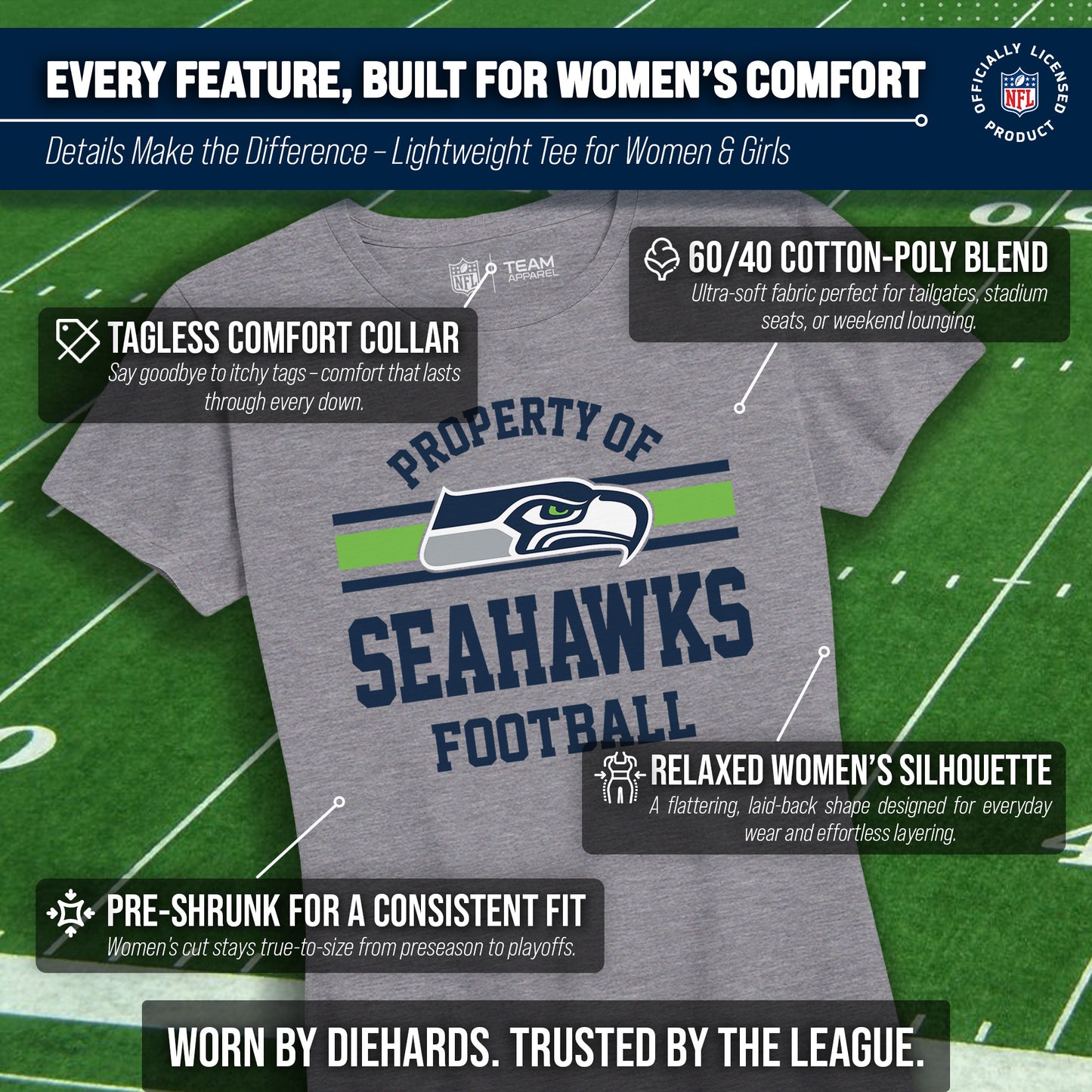 Seattle Seahawks NFL Womens Short Sleeve Property of Tshirt - Gray