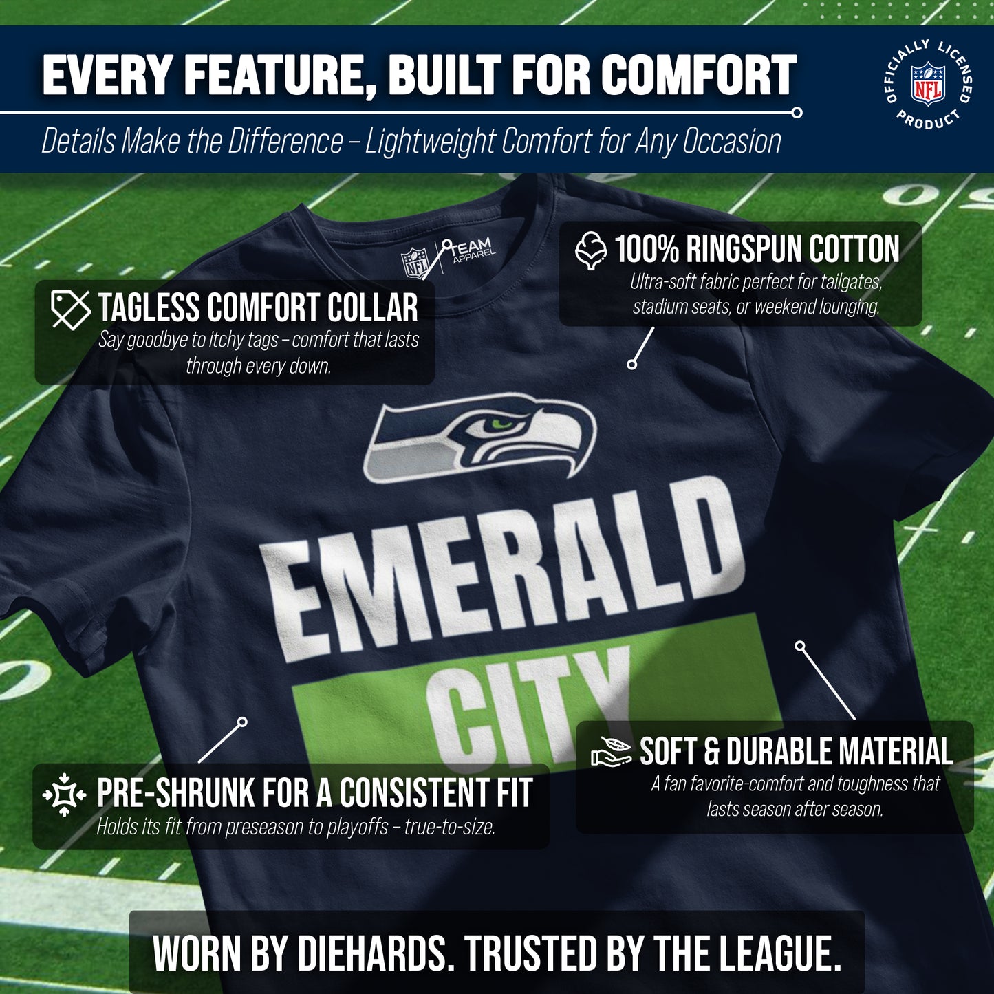 Seattle Seahawks NFL Adult Team Slogan Unisex T-Shirt - Navy