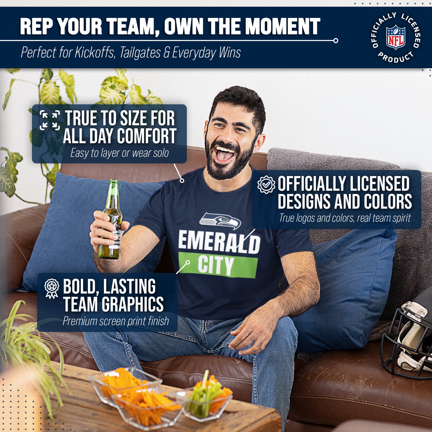 Seattle Seahawks NFL Adult Team Slogan Unisex T-Shirt - Navy