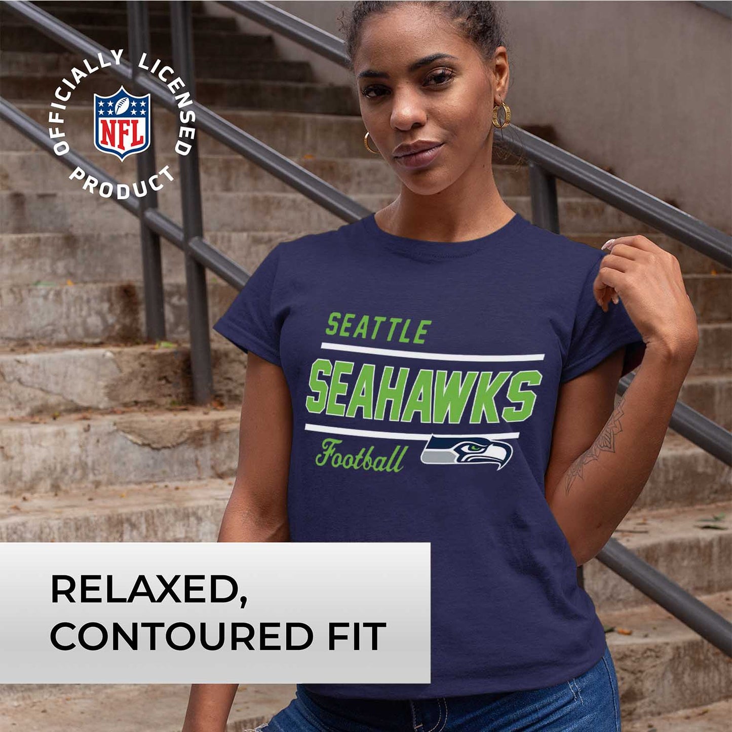 Seattle Seahawks NFL Womens Plus Size Relaxed Fit T-Shirt - Navy