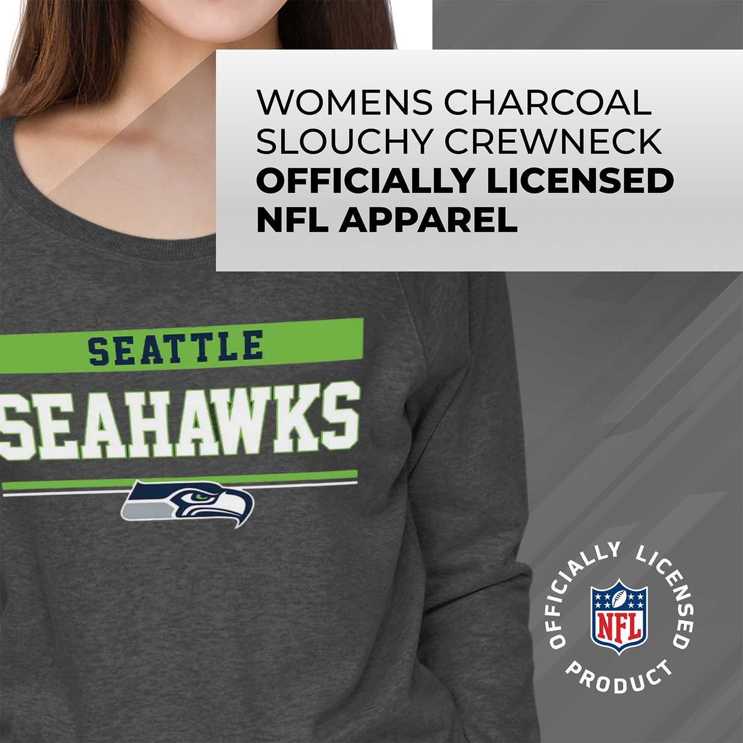 Seattle Seahawks NFL Womens Team Block French Terry Slouchy Top - Charcoal