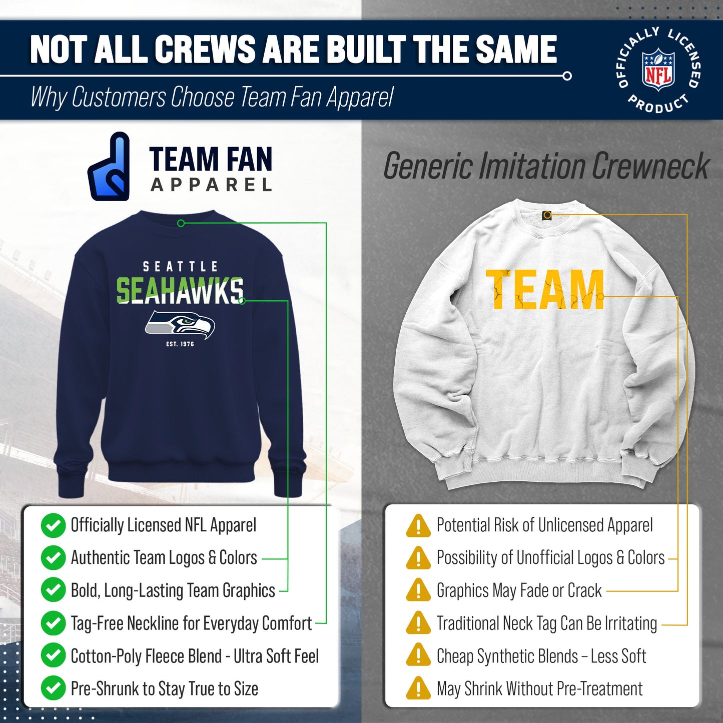 Seattle Seahawks Adult NFL Diagonal Fade Color Block Crewneck Sweatshirt - Navy