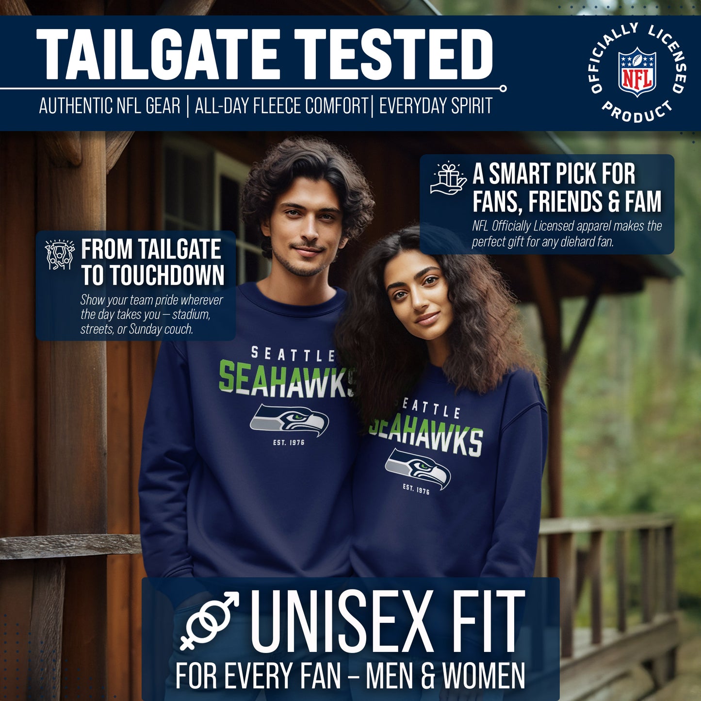 Seattle Seahawks Adult NFL Diagonal Fade Color Block Crewneck Sweatshirt - Navy