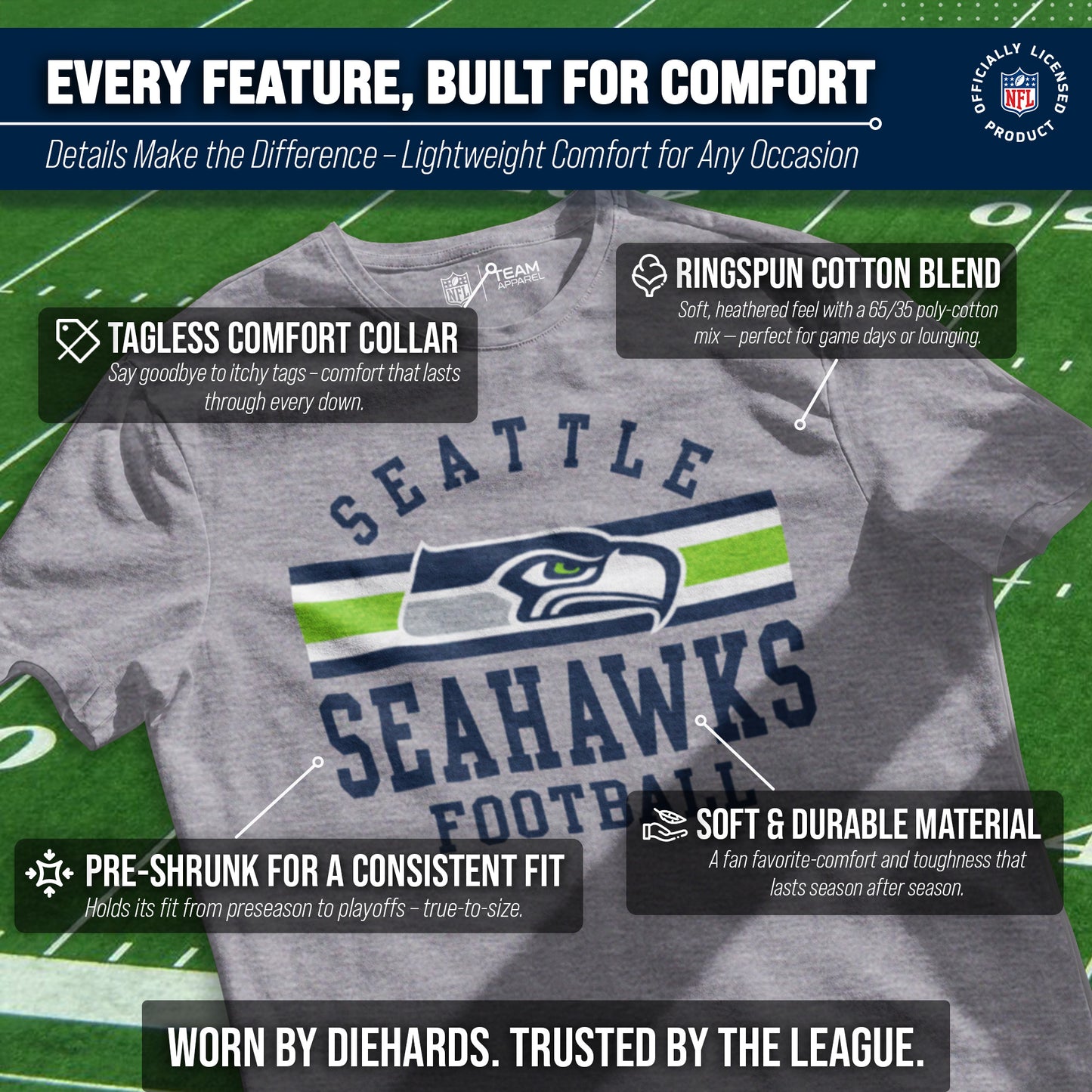 Seattle Seahawks NFL Adult Short Sleeve Team Stripe Tee - Sport Gray
