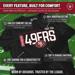 San Francisco 49ers NFL Youth Modern Endzone Football T-Shirt Unisex Tag Free Comfortable - Black