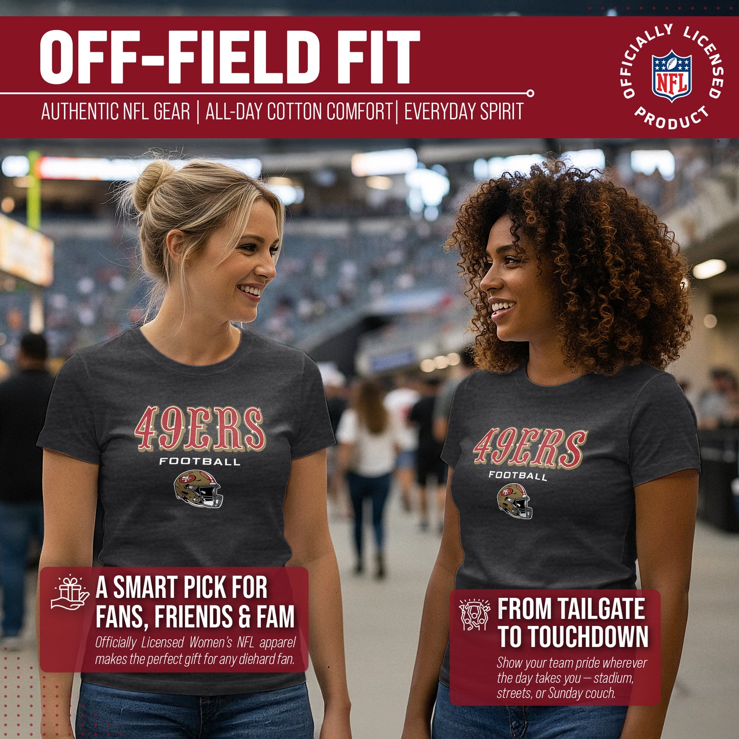 San Francisco 49ers Women's NFL Football Helmet Short Sleeve Tagless T-Shirt - Charcoal