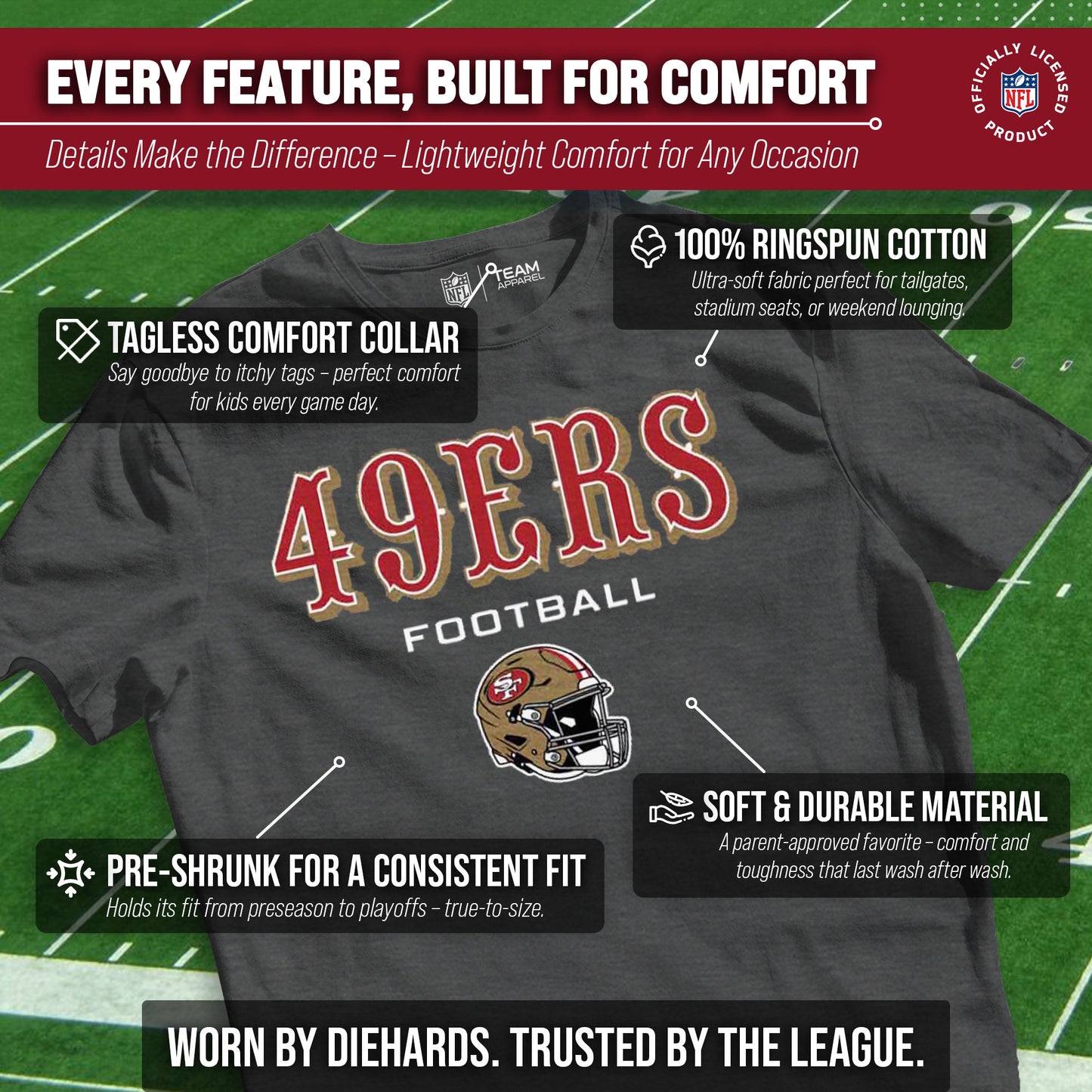 San Francisco 49ers NFL Youth Football Helmet Tagless T-Shirt - Charcoal