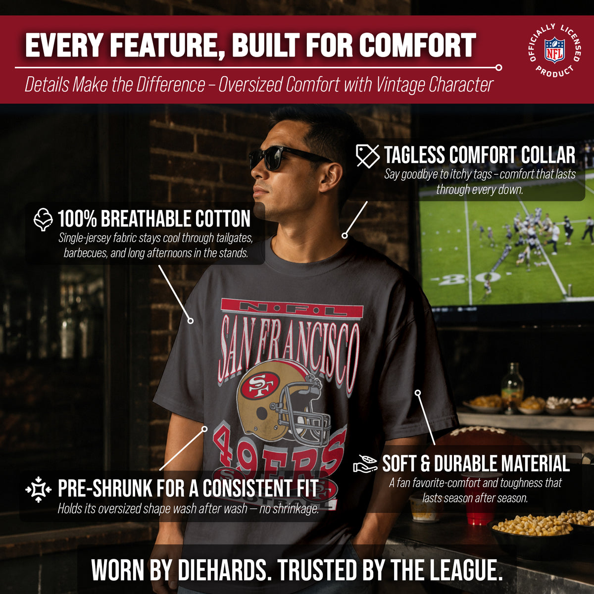 San Francisco 49ers Franchise Oversized Men's NFL Cotton Tee - Black