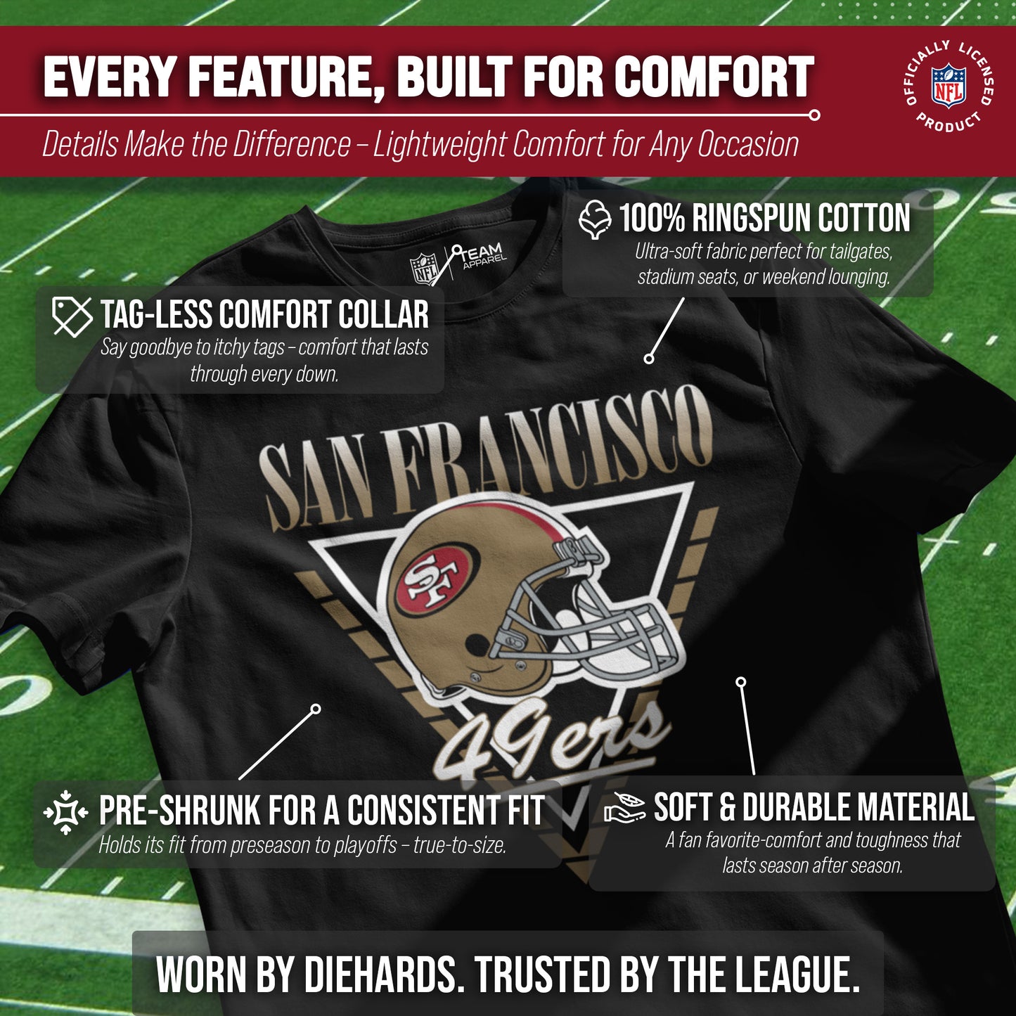 San Francisco 49ers NFL Adult Retro Triangle Unisex T-Shirt - Black