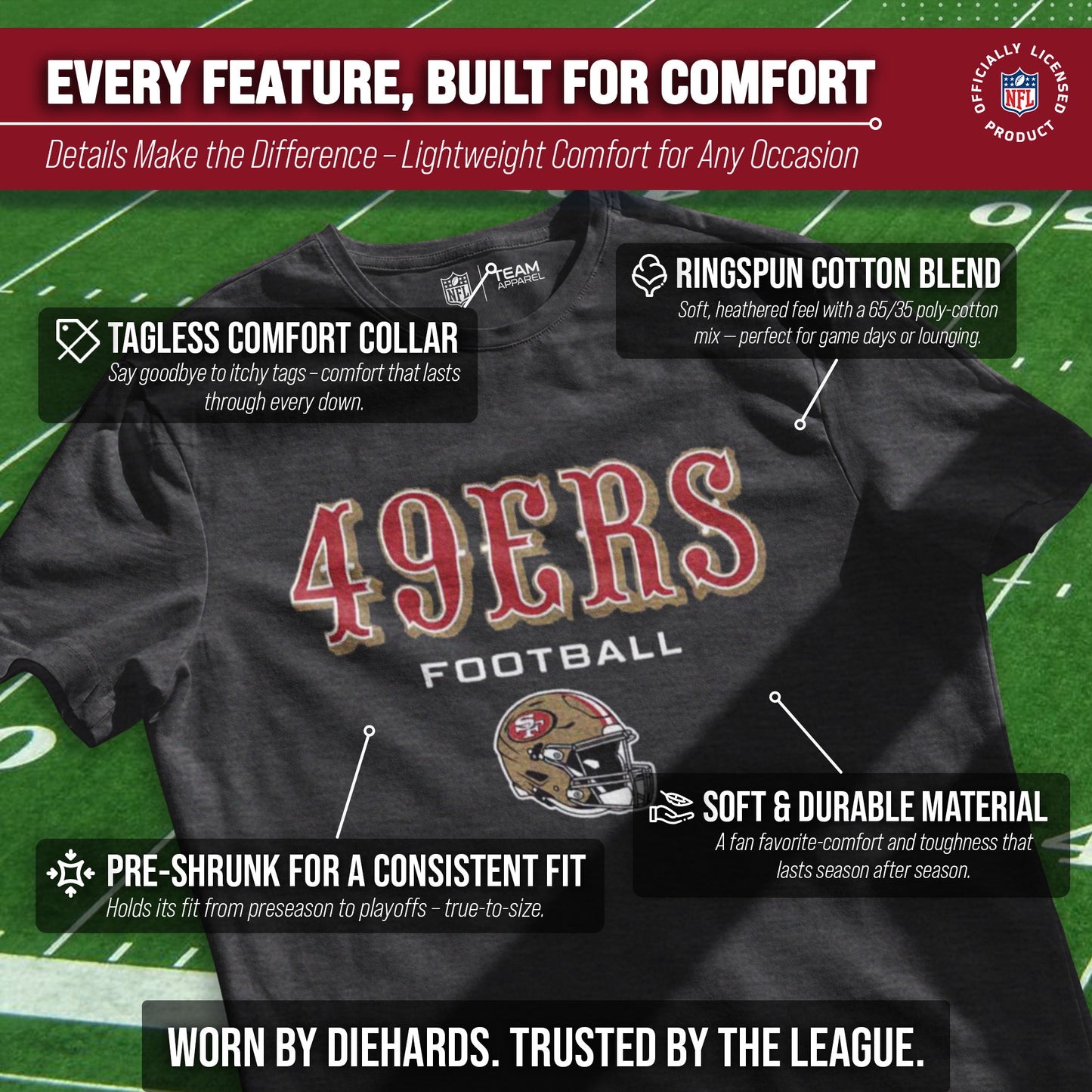 San Francisco 49ers NFL Adult Football Helmet Tagless T-Shirt - Charcoal