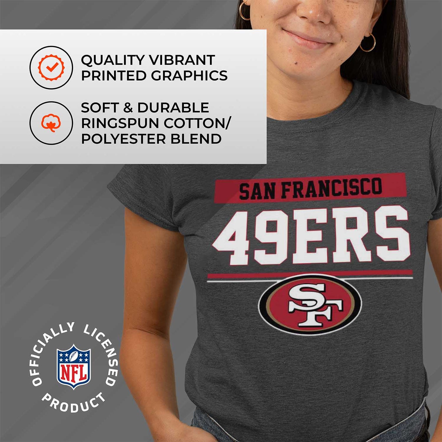 San Francisco 49ers NFL Women's Team Block Plus Sized Relaxed Fit T-Shirt - Charcoal