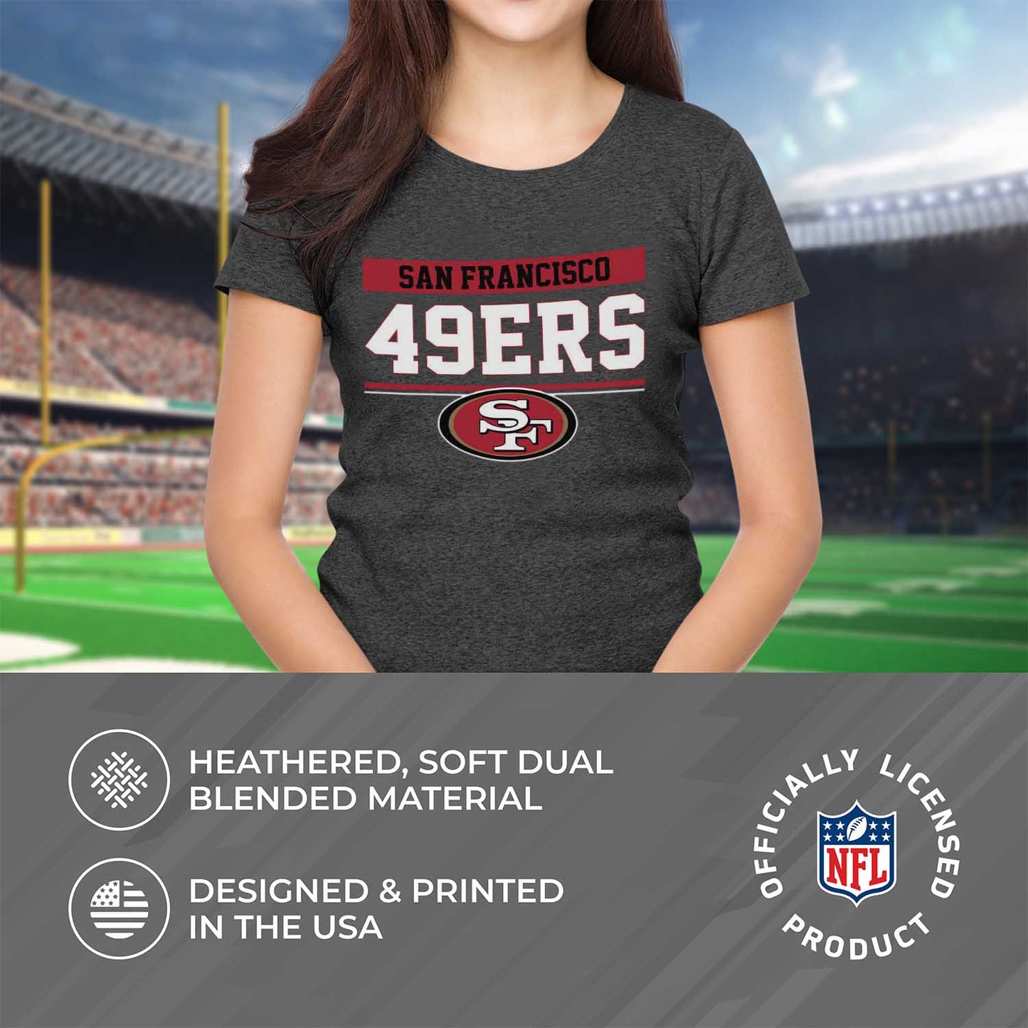 San Francisco 49ers NFL Women's Team Block Plus Sized Relaxed Fit T-Shirt - Charcoal