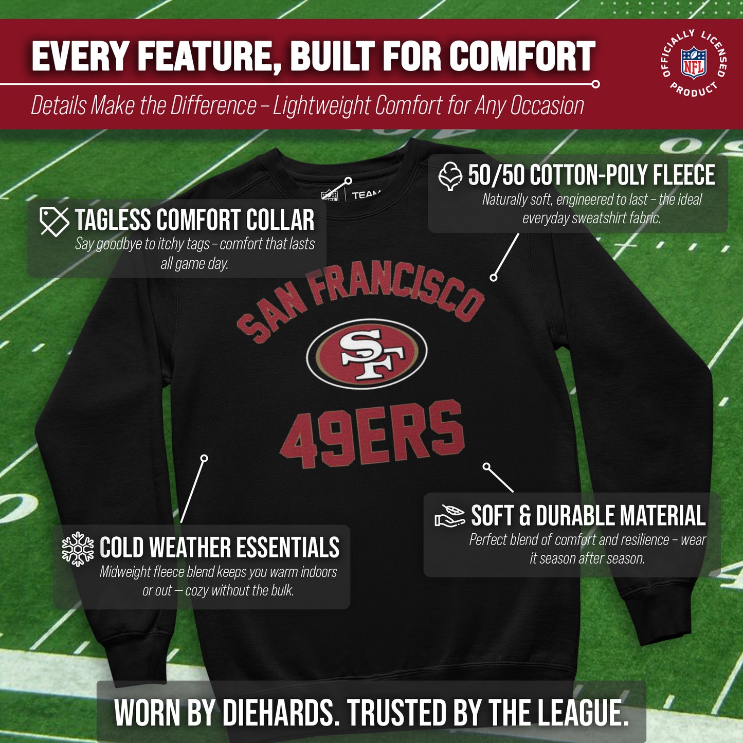 San Francisco 49ers NFL Gameday Adult Crewneck Sweatshirt - Black